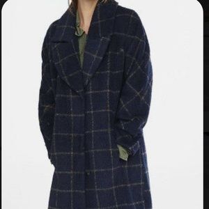 COPY - Express Navy windowpane plaid blanket coat